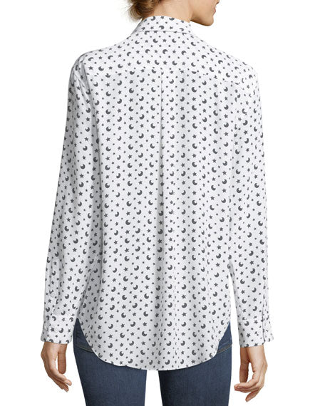 Equipment Signature Silk Blouse in Bright White/Multi with Moons and Stars