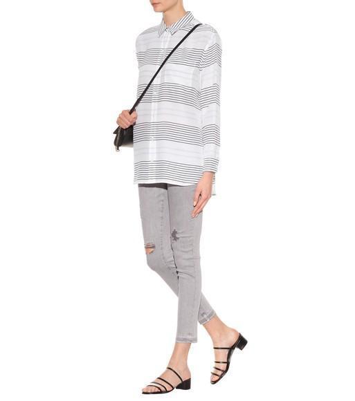 Equipment Daddy Silk Blouse in Bright White / Brisk Blue