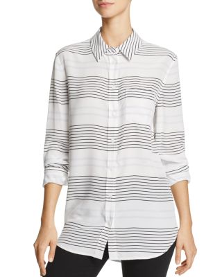 Equipment Daddy Silk Blouse in Bright White / Brisk Blue