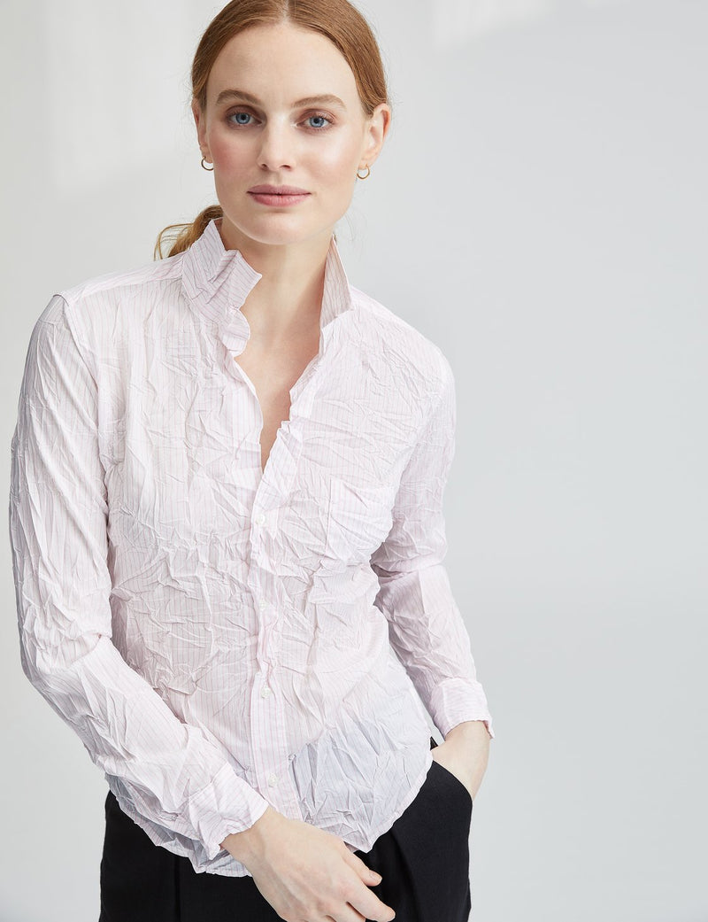 Frank & Eileen Barry Crinkle Shirt in Pink/White Stripe