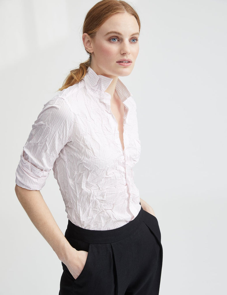 Frank & Eileen Barry Crinkle Shirt in Pink/White Stripe