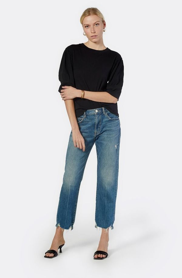 Joie Lydia Short Sleeve Cotton Top in Black Caviar
