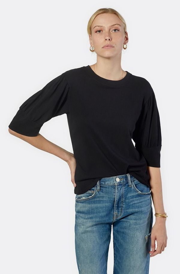 Joie Lydia Short Sleeve Cotton Top in Black Caviar