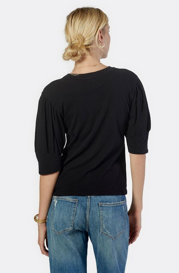 Joie Lydia Short Sleeve Cotton Top in Black Caviar