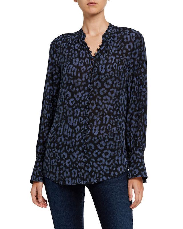 Joie Tariana Leopard-Print Button-Down Top in Midnight