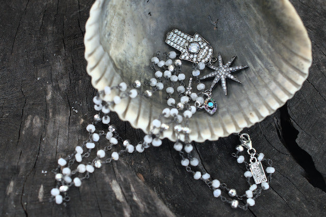 Native Gem Hamsa Rhodium Necklace