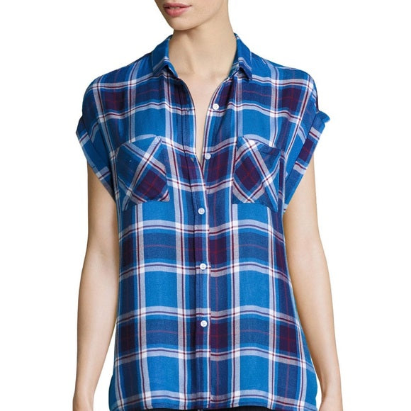 Rails Britt Short Sleeve Shirt in Santorini and Royal Blue