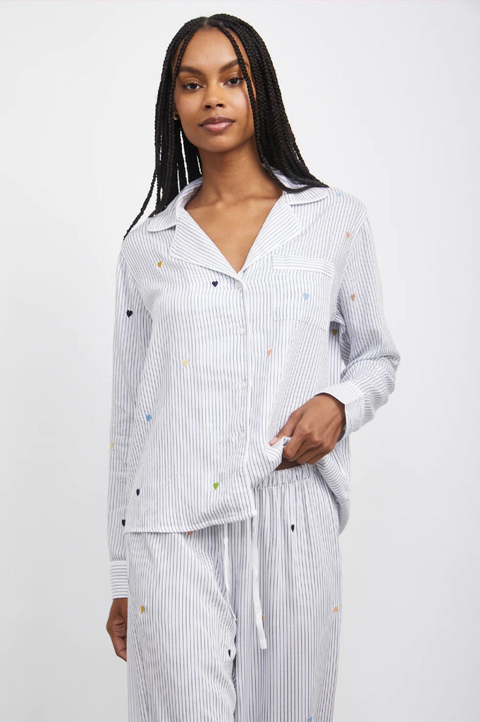 Rails Clara Pajama Set in Robin Stripe with Heart Embroidery