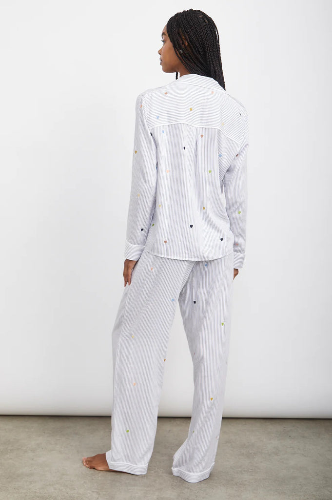 Rails Clara Pajama Set in Robin Stripe with Heart Embroidery