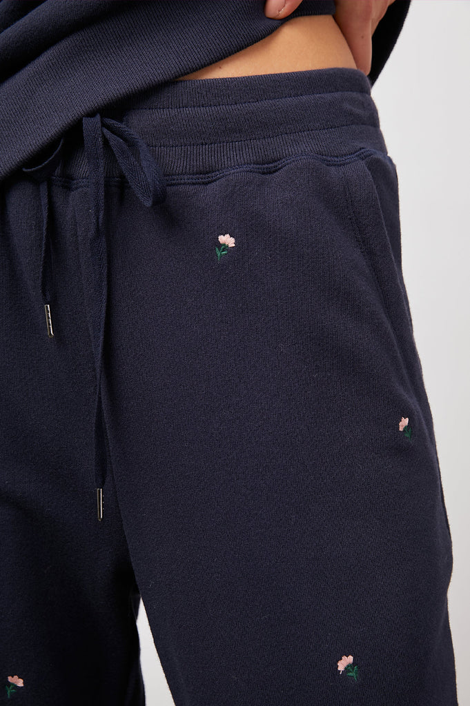 Rails Kingston Sweatpants in Navy with Embroidered Flower Buds