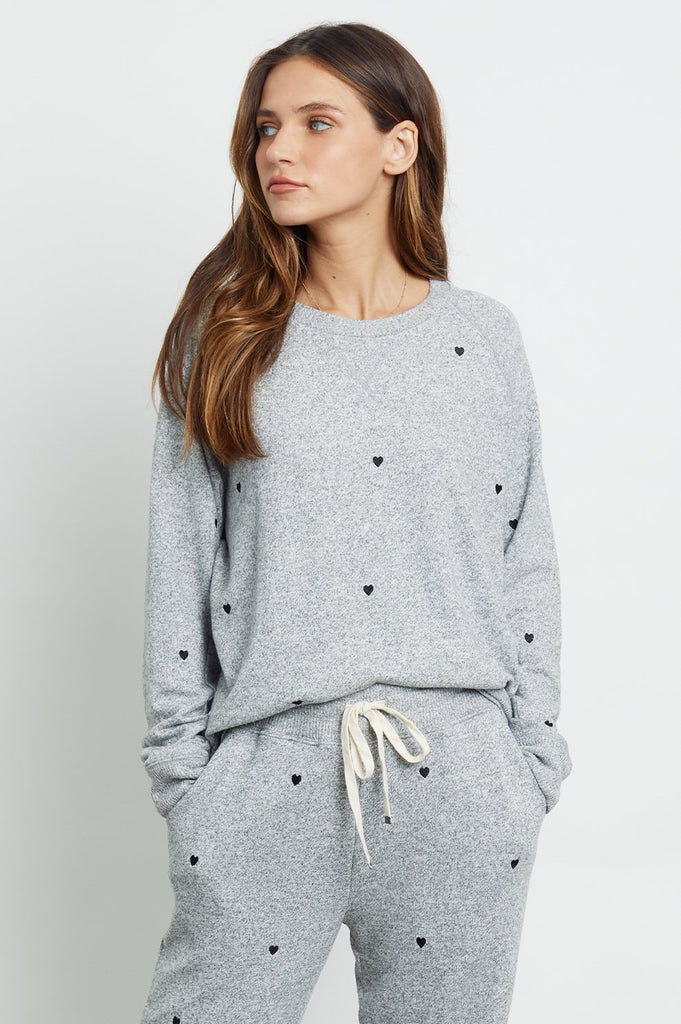 Rails Callahan Sweatshirt in Melange Grey with Black Hearts