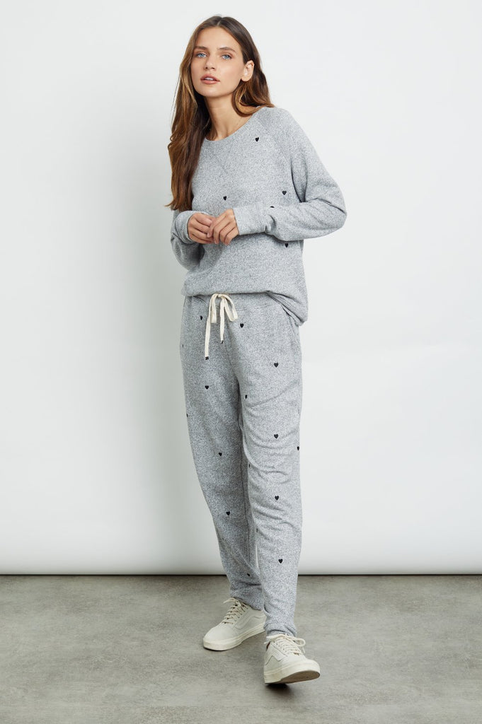 Rails Callahan Sweatshirt in Melange Grey with Black Hearts