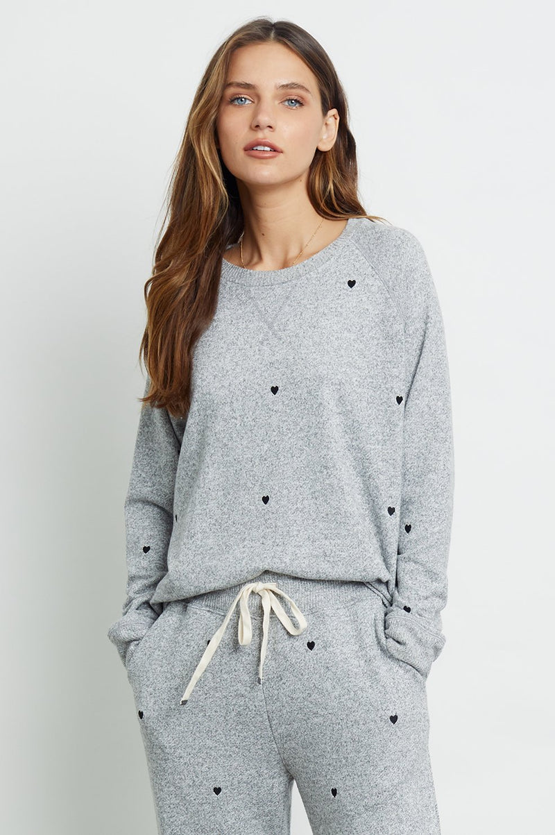 Rails Callahan Sweatshirt in Melange Grey with Black Hearts
