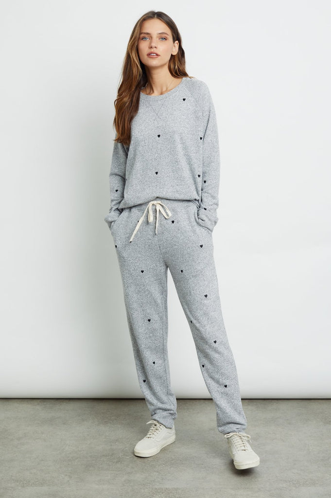 Rails Oakland Sweatpants in Melange Grey with Black Hearts
