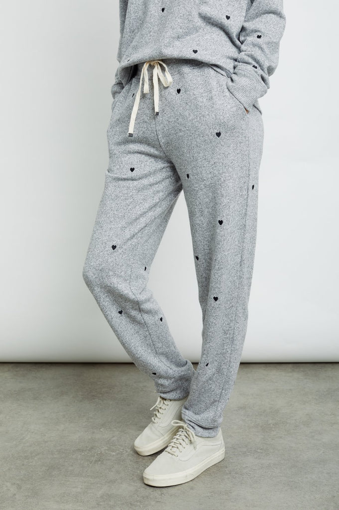 Rails Oakland Sweatpants in Melange Grey with Black Hearts