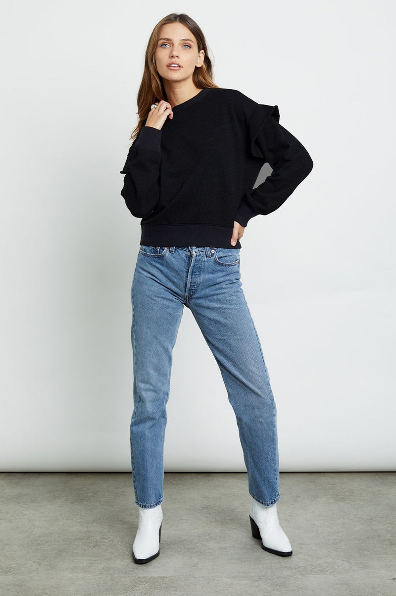 Rails Pauline Ruffled Sweatshirt in Black