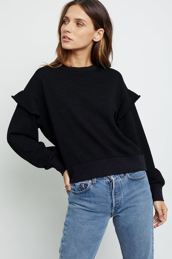 Rails Pauline Ruffled Sweatshirt in Black