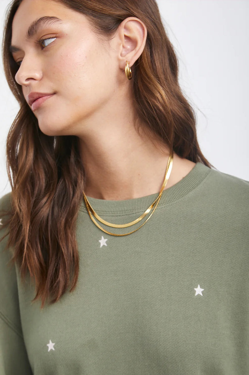 Rails Ramona Sweatshirt in Olive with Embroidered Ivory Stars