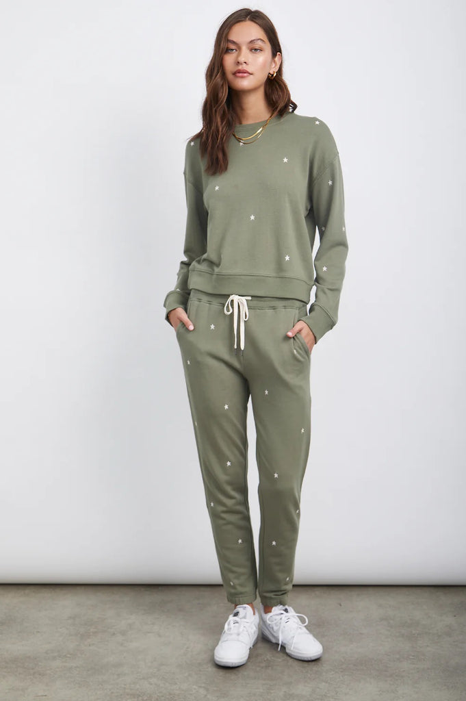 Rails Ramona Sweatshirt in Olive with Embroidered Ivory Stars