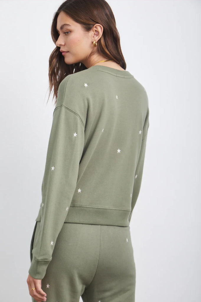Rails Ramona Sweatshirt in Olive with Embroidered Ivory Stars