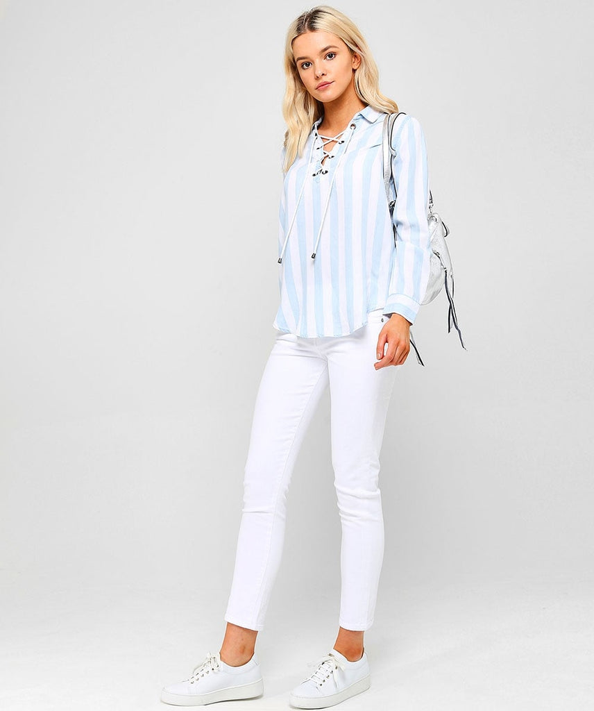 Rails Uli Lace-up Top in Block Stripe