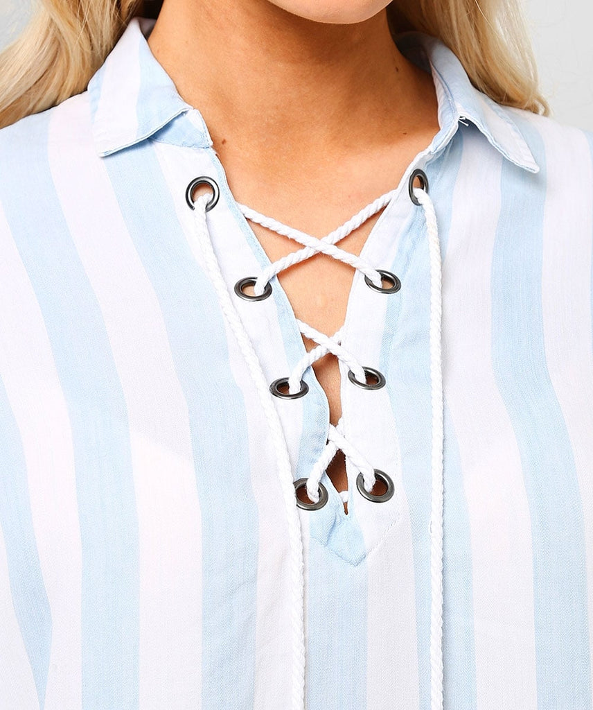 Rails Uli Lace-up Top in Block Stripe