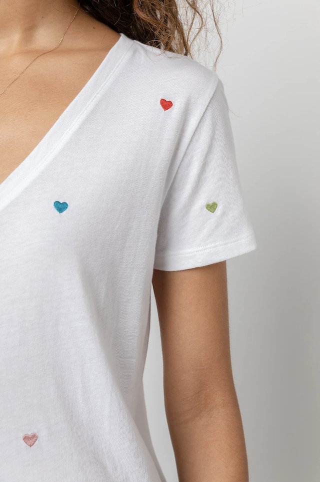 Rails Cara White Tee with Embroidered Hearts
