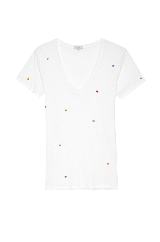 Rails Cara White Tee with Embroidered Hearts
