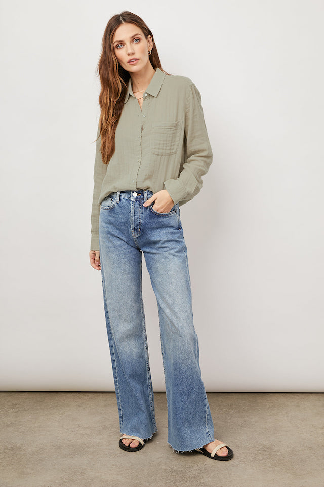 Rails Ellis Button-Down Blouse in Sage