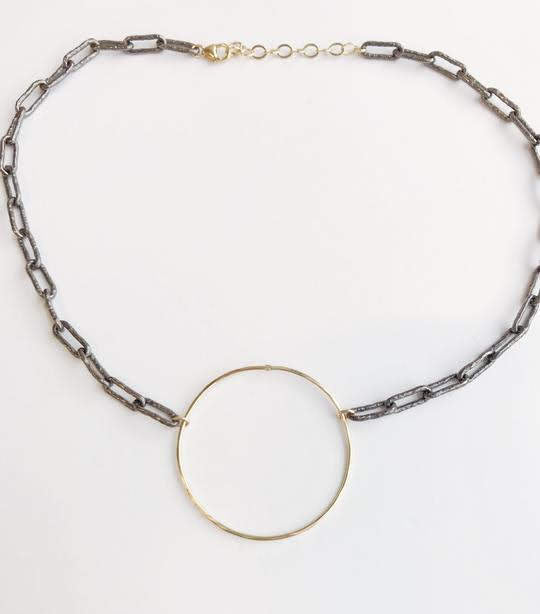 Sonya Renee Charlie Gun Metal Chain Link Necklace with Center Loop