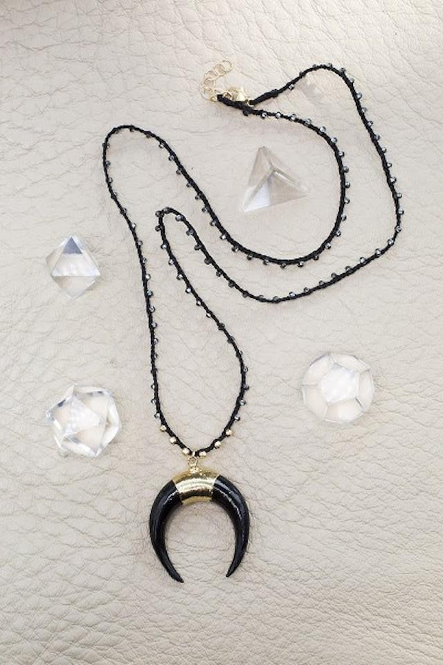 Native Gem Crescent Bone Necklace