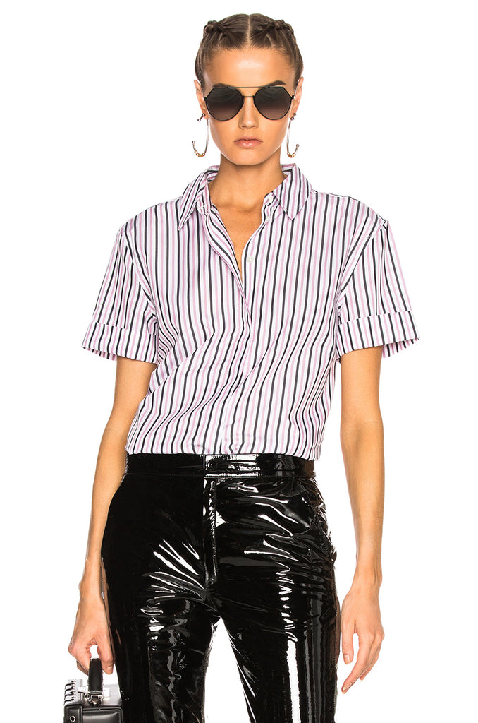 Equipment Paulette Short Sleeve Button Down in Bright White/Orchid Smoke