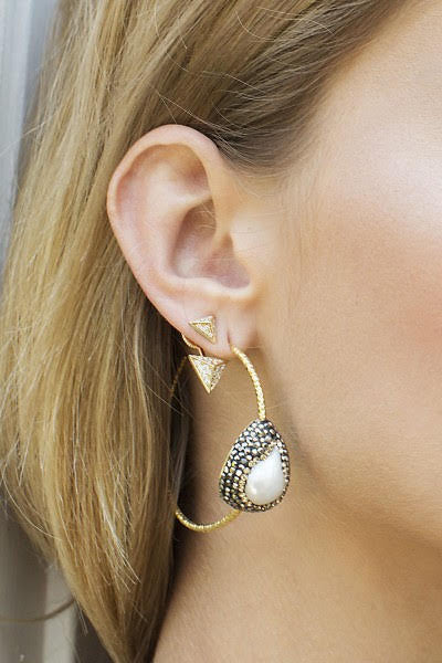 Native Gem Rainbow Moonstone Hammered Hoops