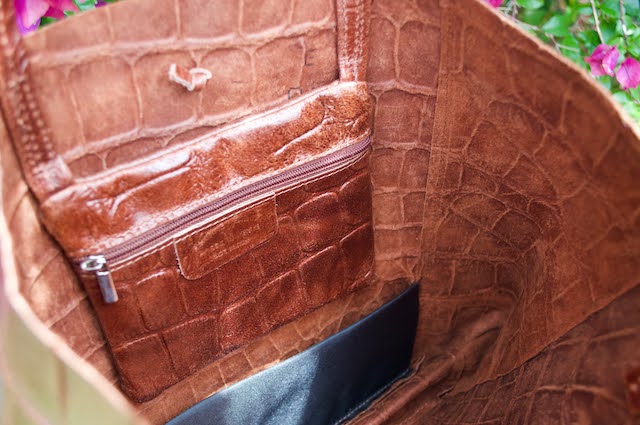 Jijou Capri Embossed Brown Crocodile Print Tote Bag