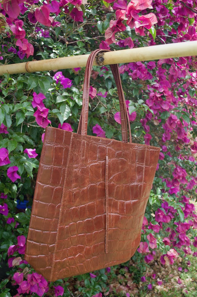 Jijou Capri Embossed Brown Crocodile Print Tote Bag