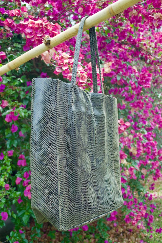 Jijou Capri Forest Green Snake Print Tote Bag