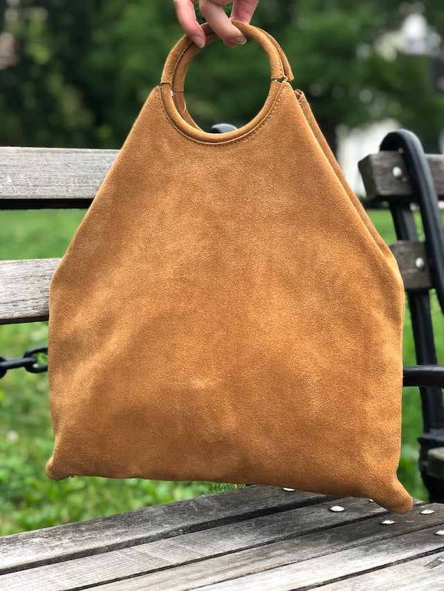 Jijou Capri Montreal Medio Suede Leather Tote Bag in Camel