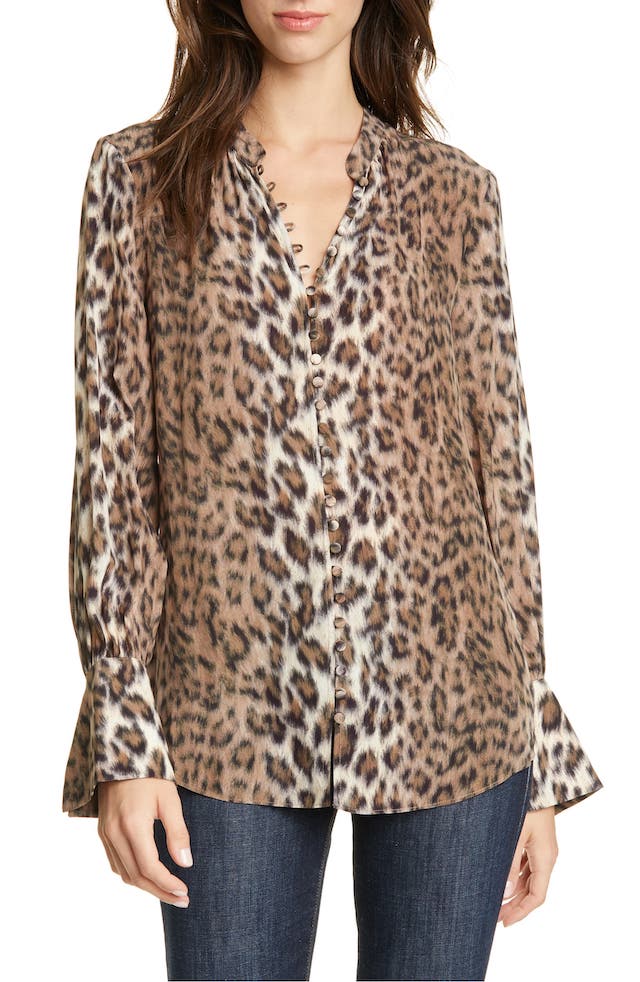 Joie Tariana Leopard-Print Blouse in Light Taupe