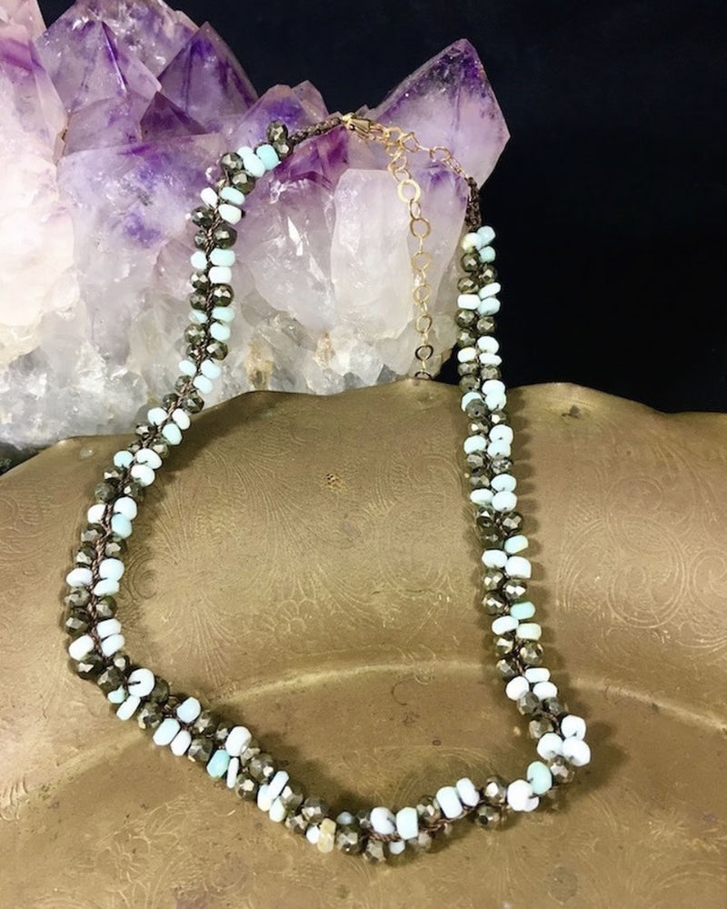 Native Gem Francesca Choker Rainbow Moonstone + Peruvian Opal Necklace