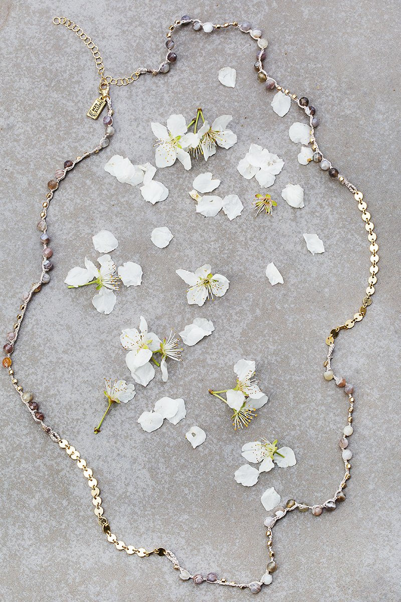 Native Gem Gatsby Midi Sequin Choker in Botswana Agate