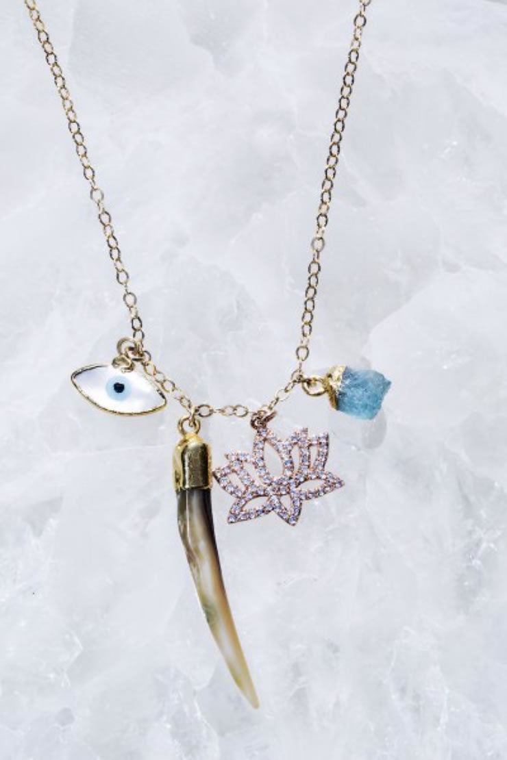 Native Gem Rising Lotus Charm Necklace