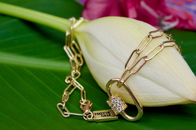 Native Gem Gold Carabiner Necklace