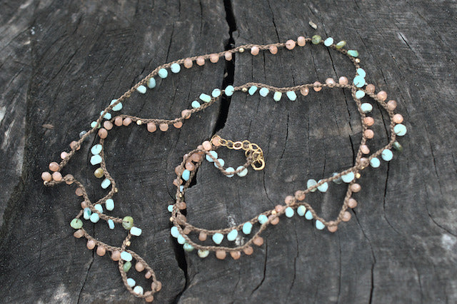 Native Gem Ethos Opal & Peach Moonstone Convertible Wrap/Necklace