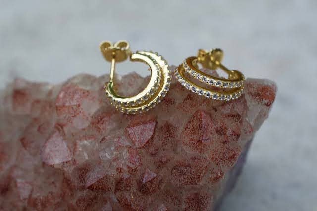 Native Gem Gold Evil Twin Huggie Earrings