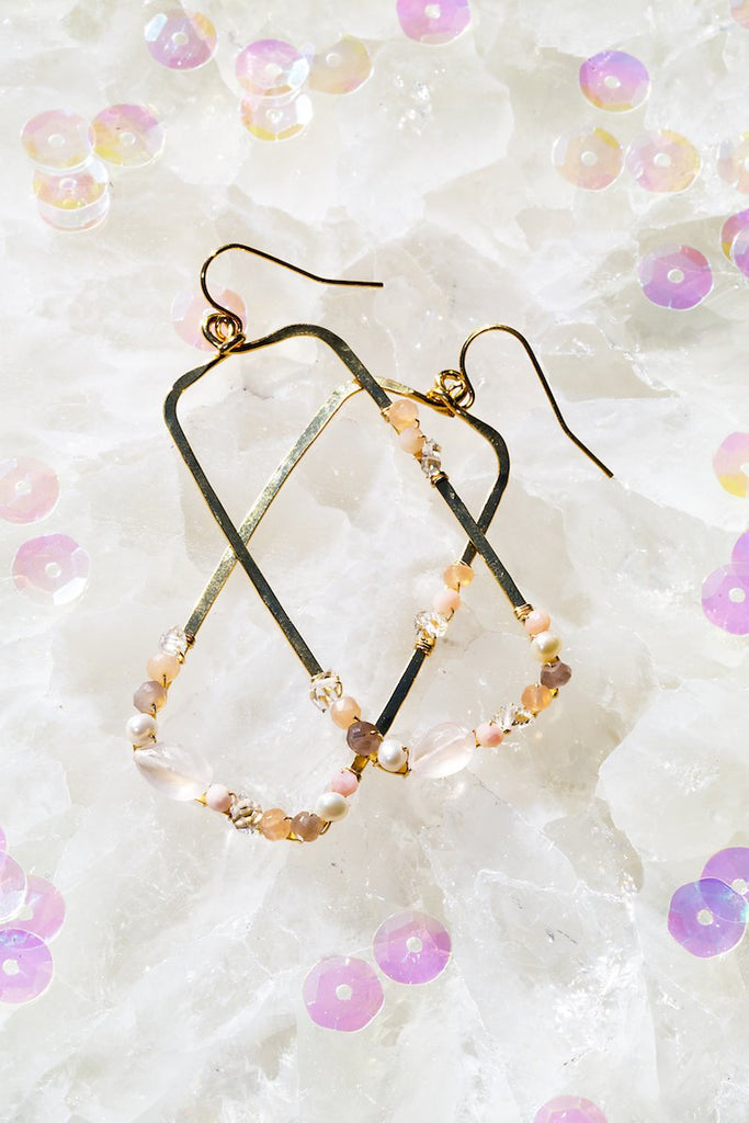 Native Gem Fairydust Rose Quartz Rectangle Earrings