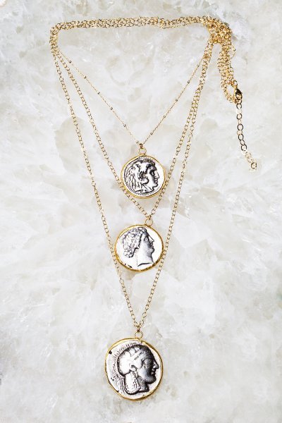 Native Gem Multi-Layer Greek Fortuna Coin Necklace
