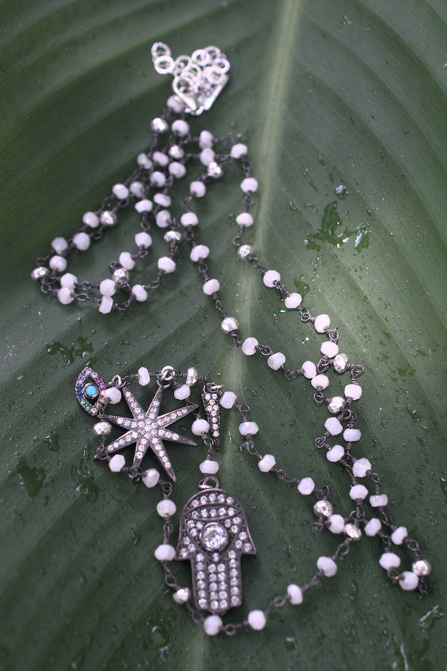 Native Gem Hamsa Rhodium Necklace