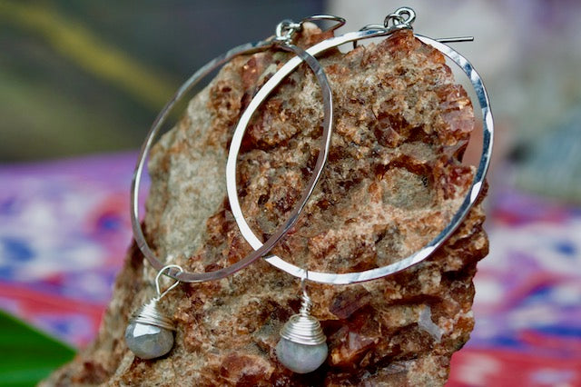 Native Gem Circle Moonstone Silver Hoop Earrings