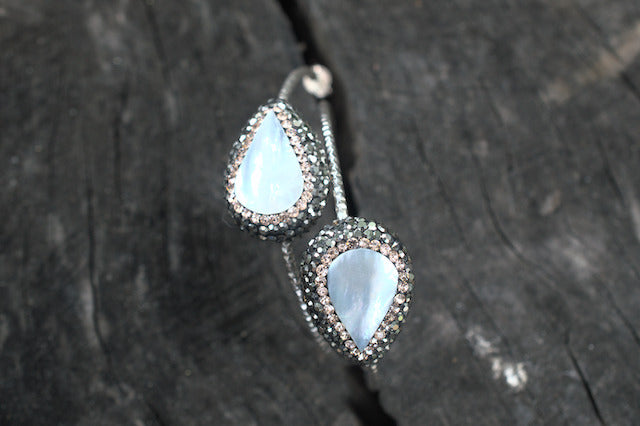 Native Gem Rainbow Moonstone Hammered Hoops