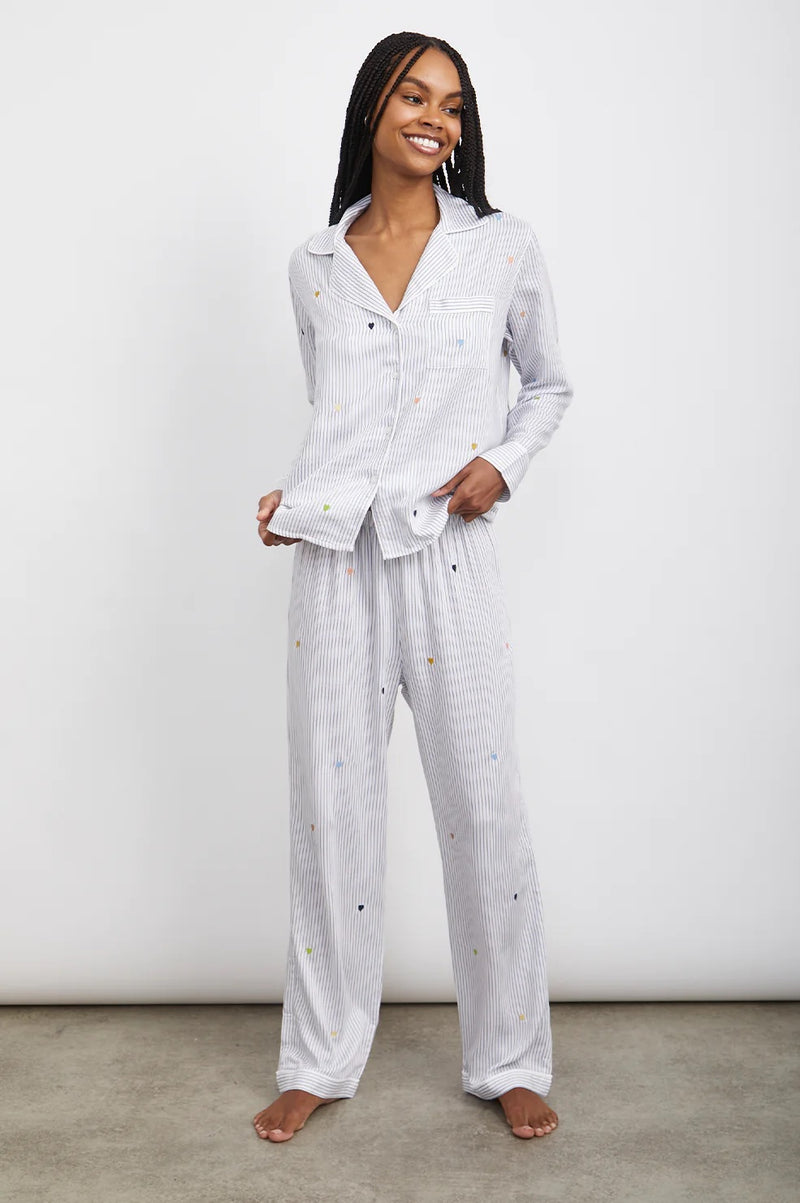 Rails Clara Pajama Set in Robin Stripe with Heart Embroidery